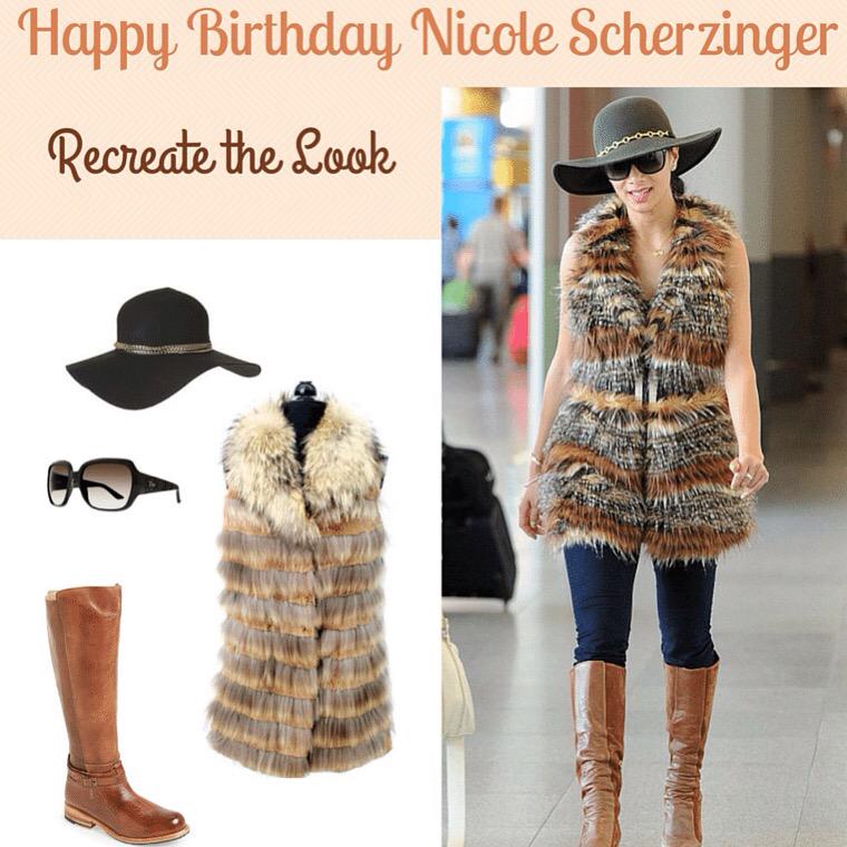 Happy Birthday to Nicole Scherzinger! Recreate her look with our fur vest and our favorite brands!   