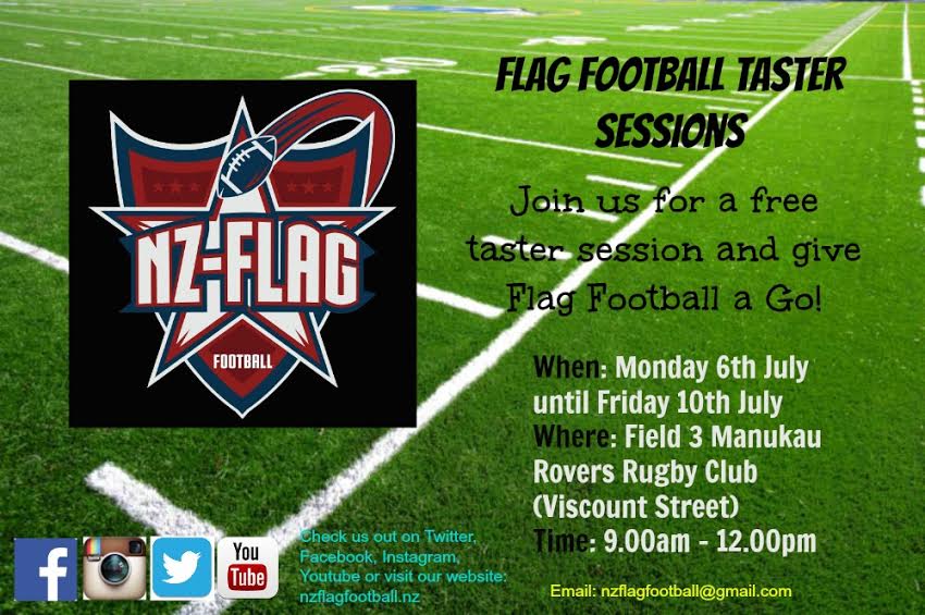 nzflagfootball's tweet photo. School Holiday taster sessions for FREE next week Mon to Fri 9am-12pm. Auckland region #flagfootball #freeforkids http://t.co/92m36odNMs