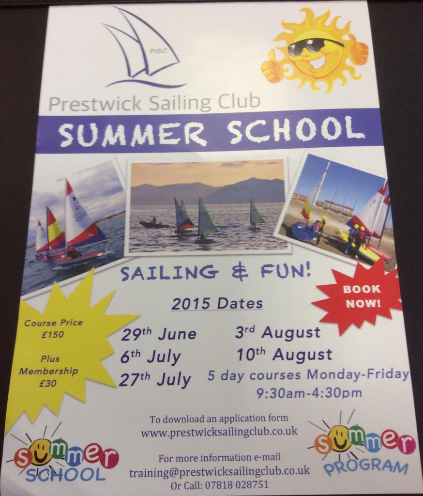 Summer Sailing fun at Prestwick Sailing Club.....see leaflet for details #prestwick #csh