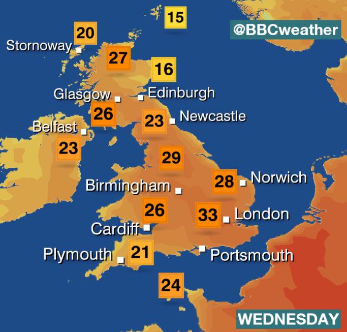 BBCCambs's tweet photo. Some hot and humid weather heading our way - via @bbcweather #Heatwave http://t.co/VMJtFUsSZC