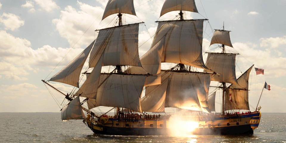 hermionevoyage's tweet photo. Leaving #Philly today, the #Hermione saluted the @USCG Barque EAGLE. Next stop: New York City from 07/01-07/04! http://t.co/6nnh8mSasZ