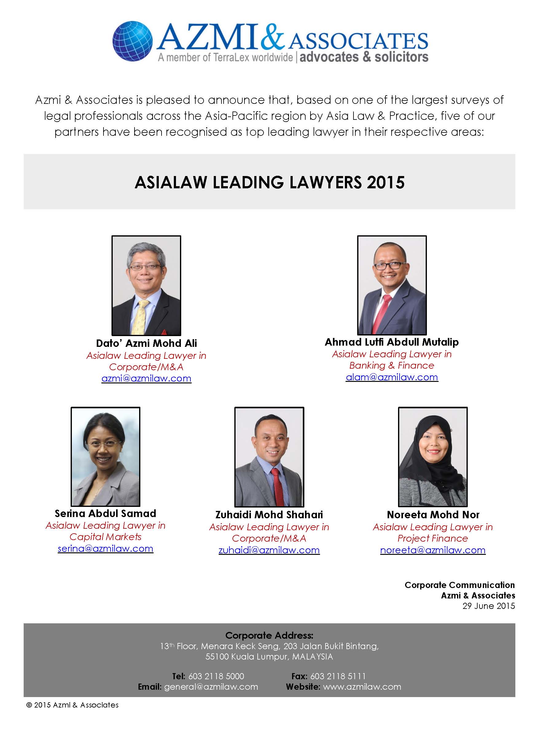 Azmi Associates On Twitter Announcing Our 5 Partners Who Are Recognised As The Asialaw Leading Lawyers 2015 Congratulations Http T Co Ixpwxpqiac Twitter