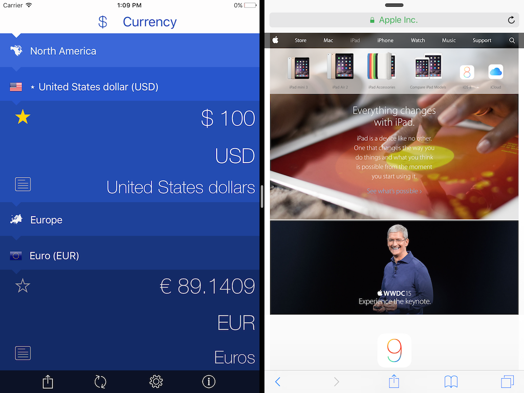 ConvertibleApp's tweet photo. Convertible version 4.0 is coming along nicely, iOS 9 split view and slide over works great! #iOS #AppStore http://t.co/hpWc0yLNYj