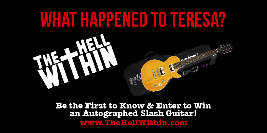 Slash's tweet photo. Less than a week to win an autographed guitar. Get in on the action at http://t.co/Ly0NRiIkSU #WhatHappenedToTeresa http://t.co/01lcO4Q2XB