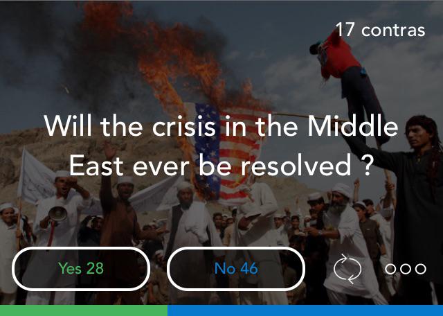 ContraApp's tweet image. &quot;Will the crisis in the Middle East ever be resolved ?&quot; on Contra for iOS. ctr.ae/tVYwmxhBOjtRwo…