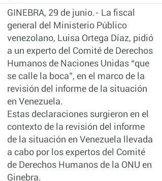 tativzla21's tweet image. La Sra Luisa Ortega Diaz pidió a un experto del comité de DDHH de la ONU que se calle la boca #VzlaExamen #reprobada