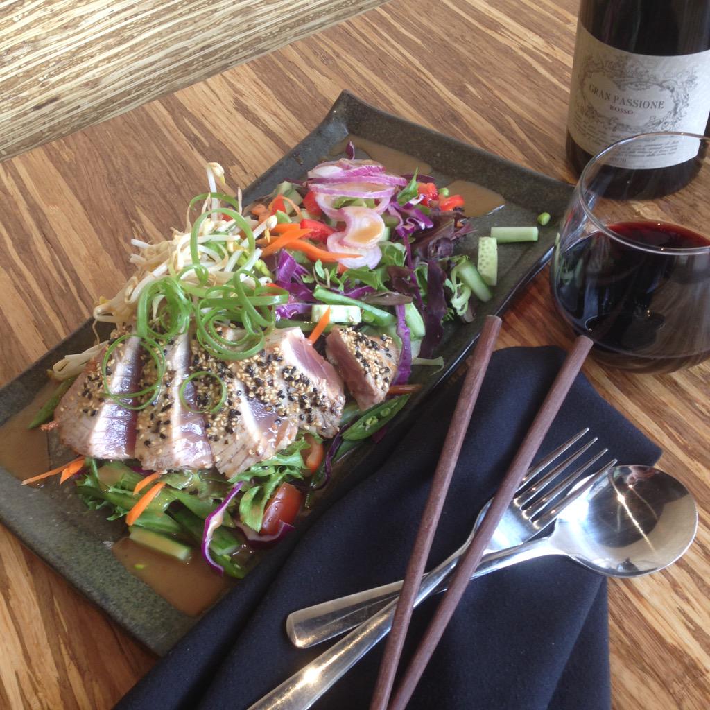 Seared Ahi Tuna Steak on a bed of fresh greens - a great summer salad, on special now! #CrownestPass #foodphotography