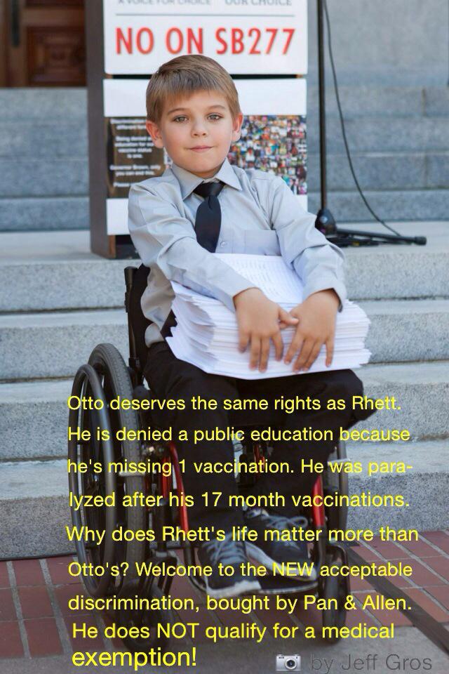 emailcher's tweet photo. @TannersDad Gov Brown. Plz veto SB277. I roll with Otto! #HearUs #DemandLiability #religiousfreedom #informedconsent http://t.co/n9LRTAERun