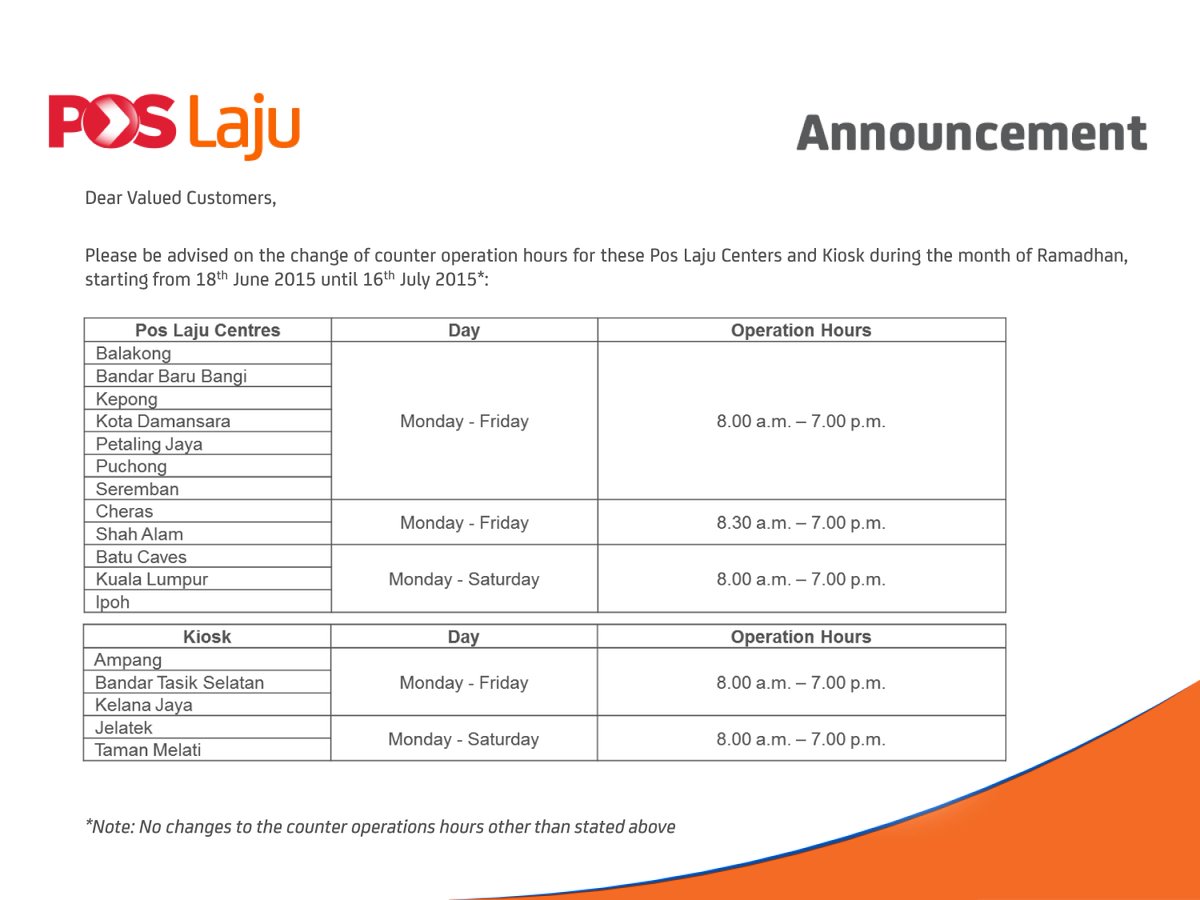 AskPos on Twitter: "Notice on Pos Laju Operating Hours ...