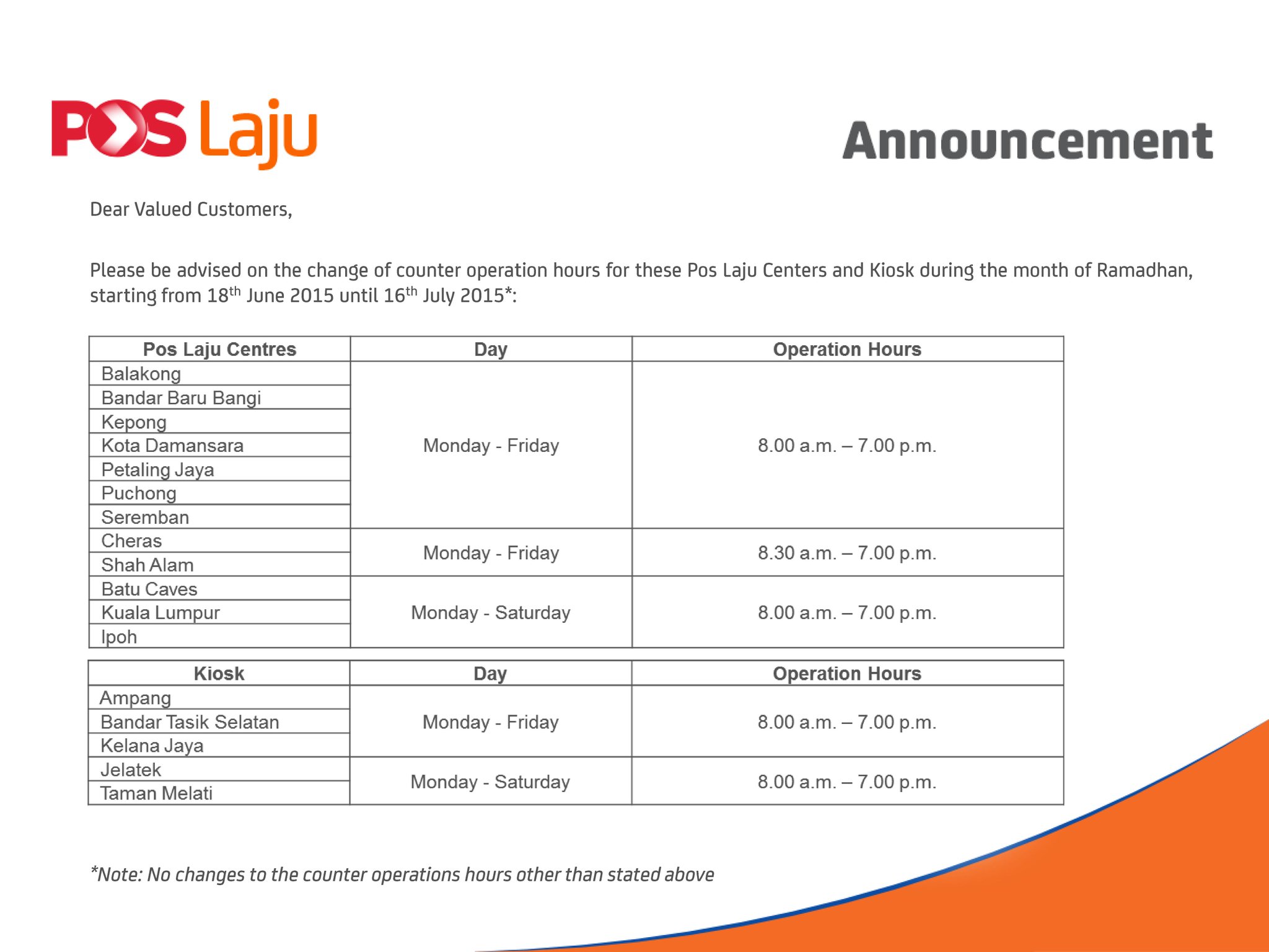 AskPos on Twitter: "Notice on Pos Laju Operating Hours 