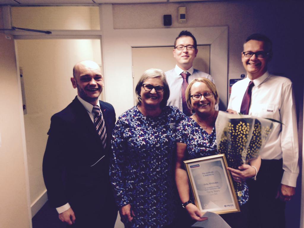 jeffwatson8's tweet photo. Fantastic to recognise a brilliant 30 years service for Sally in Gosforth today #superstar #TopCR http://t.co/91ROWUvvUL