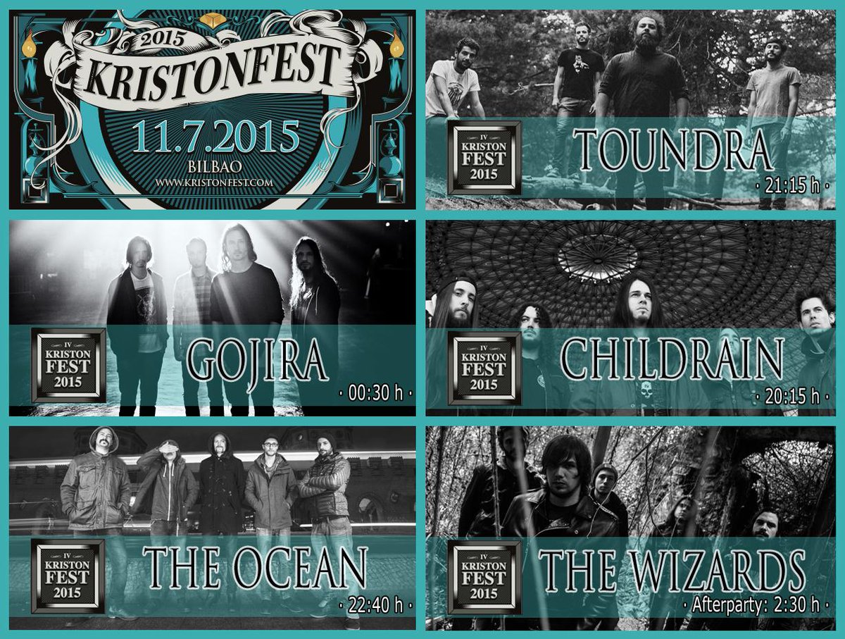 Horarios <a href="/Kristonfest/">Kristonfest</a> 11/Jul/2015 #bilbao (GOJIRA + THE OCEAN + TOUNDRA + CHILDRAIN) + Afterparty: THE WIZARDS + DJs
