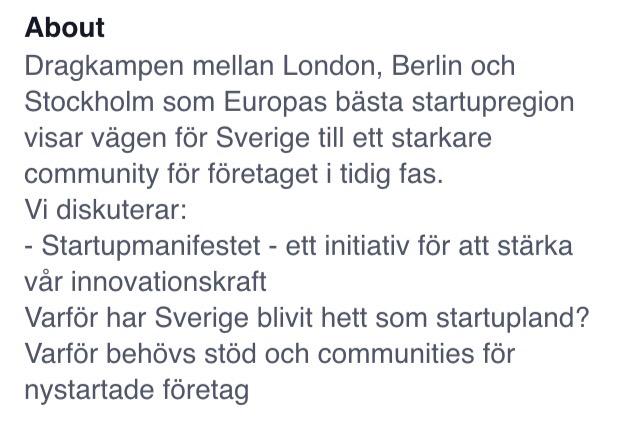 Discussing #sestartupmanifesto at #hejdigitalt tomorrow! facebook.com/events/3940604… #Almedalen #sthlmtech #SUP46 #svpol