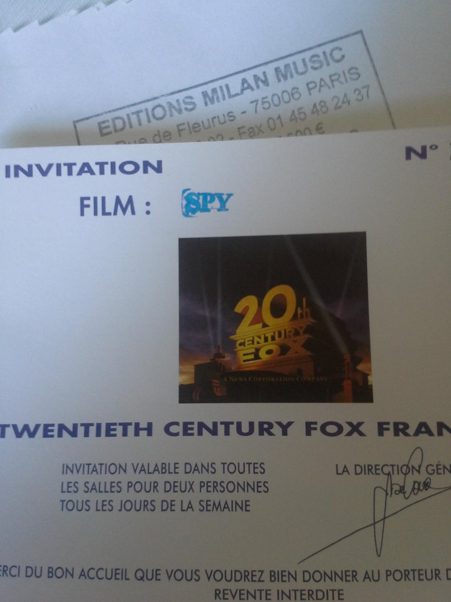 Places de cinéma bien reçues, Merci @20thCFox_FR et #MilanMusic !