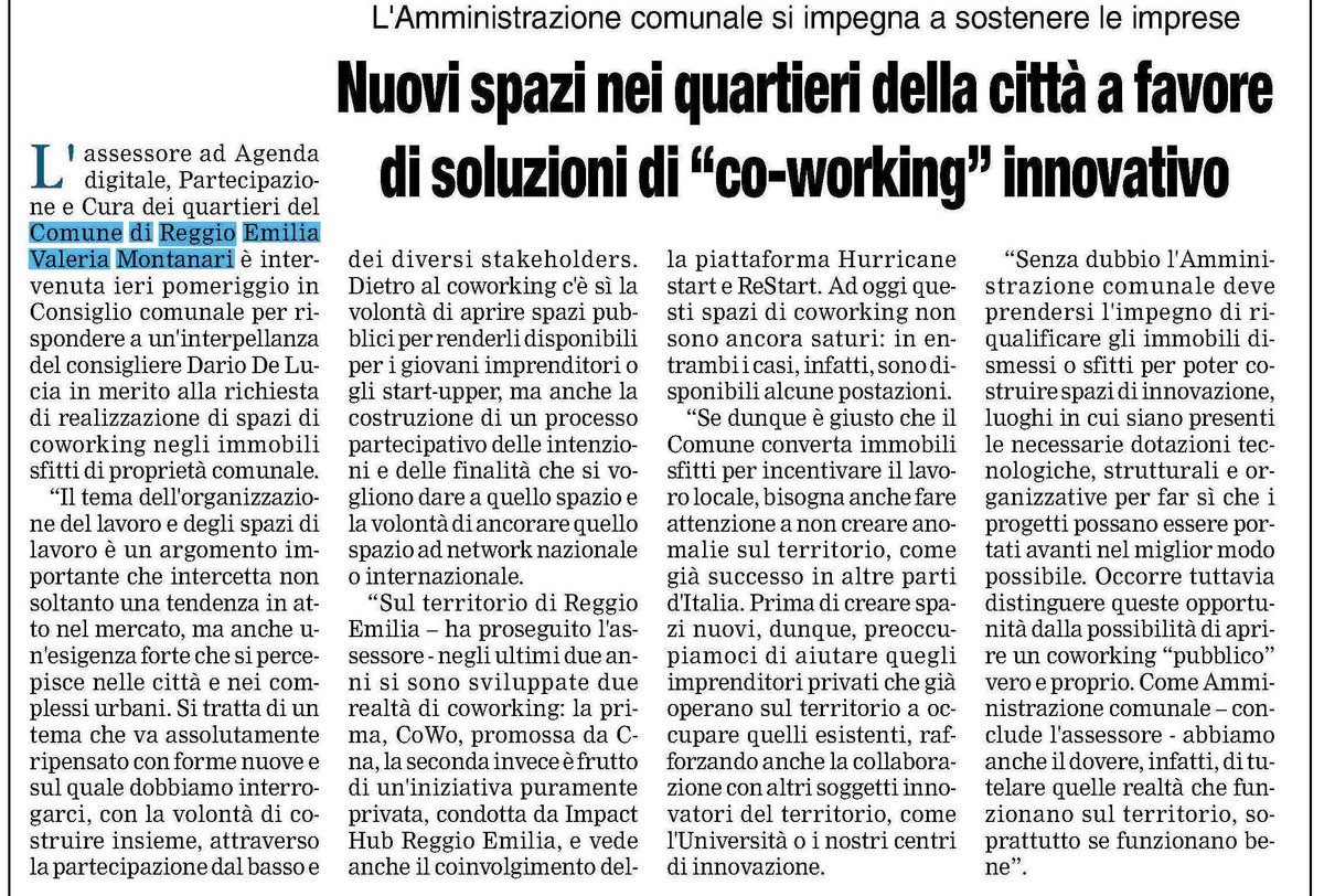 Ieri io e <a href="/ValeReggio/">Valeria Montanari</a> abbiamo parlato di #coworking in Sala del Tricolore.
darioreggio.it/coworking-a-re…