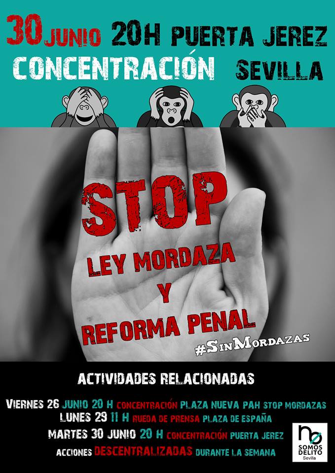 PodemosMacarena's tweet photo. Acude hoy a las 20h a la Puerta Jerez (Sevilla) a exigir ¡Stop #LeyMordaza! http://t.co/zjAXuBiMAQ