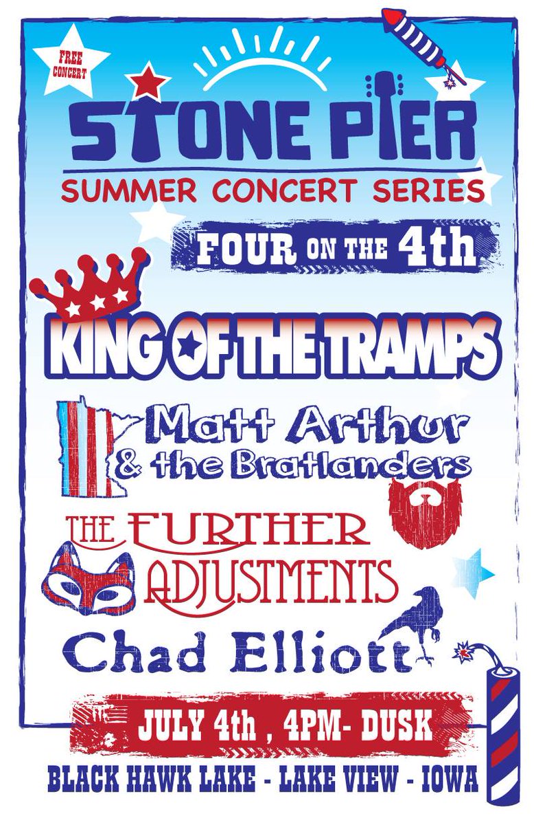 LakeViewIA's tweet photo. Don't miss this...4 bands on the 4th! @TrampsKing @bratlanders @ChadElliottLive &amp; The Further Adjustments http://t.co/tgLG6x8G0m