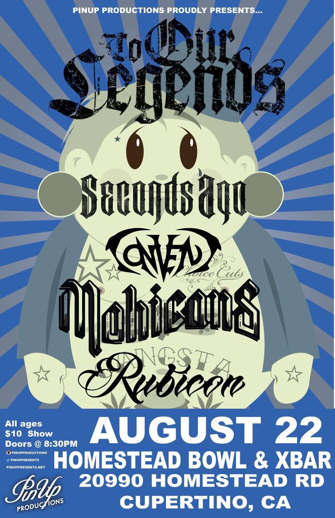 PinUpPresents's tweet photo. August 22nd @ X Bar ft. #ToOurLegends @SecondsAgoSD #Convent #Mohicans & @rubiconhxc! RT http://t.co/WWOjIWiKd7