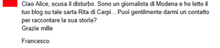 AlicePassini's tweet photo. Persone che mi scrivono su Facebook per avere notizie su come contattare Rita le abbiamo? Sì! @SQcuoladiBlog #BatRo15 http://t.co/fQe657E9FJ