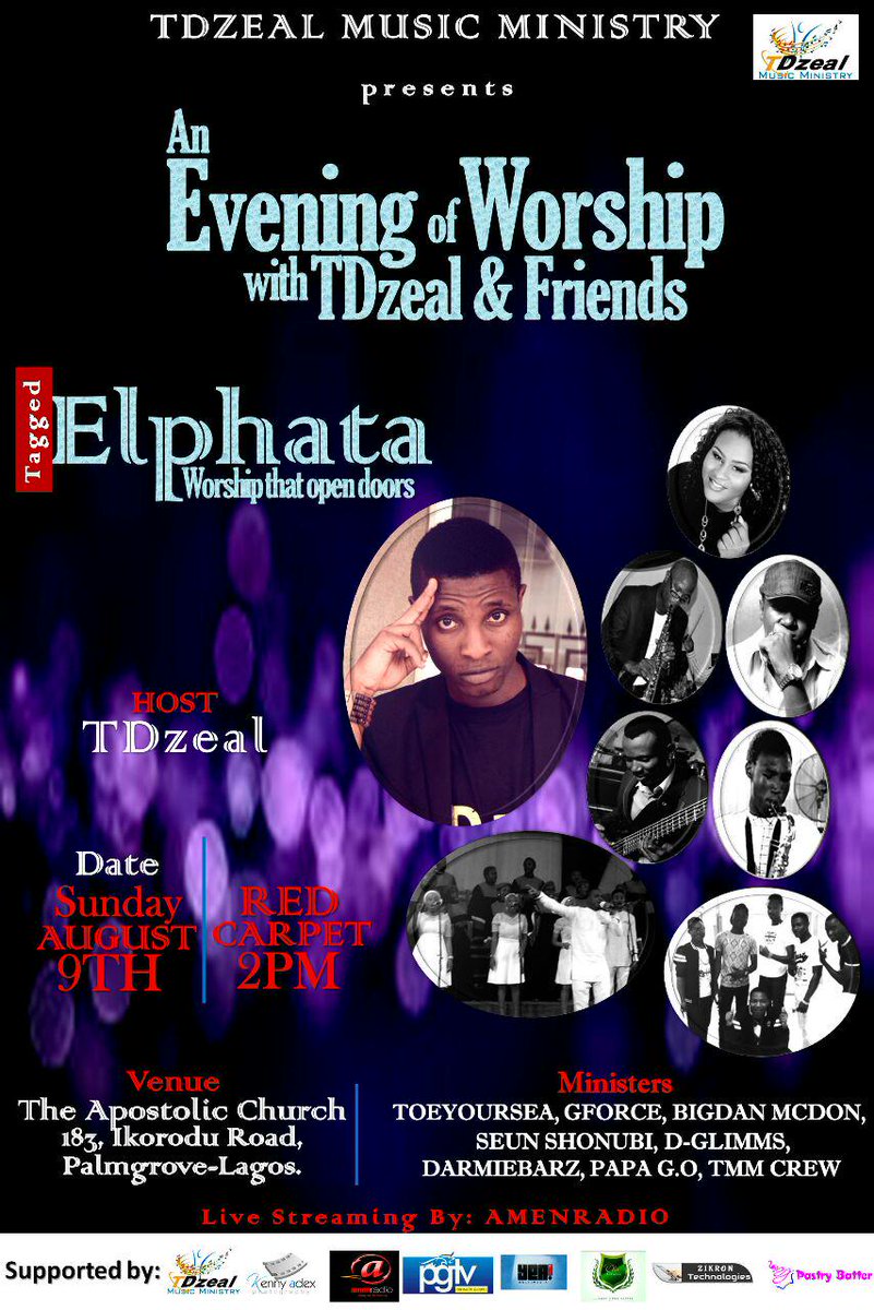 tolulopesoyemi's tweet photo. #Elphata @toyosi_music
9th of Aug with TDZEAL and friends...save the date
@AmenRadio1 @PromoteGospelTV http://t.co/mZSU3bVI5Q