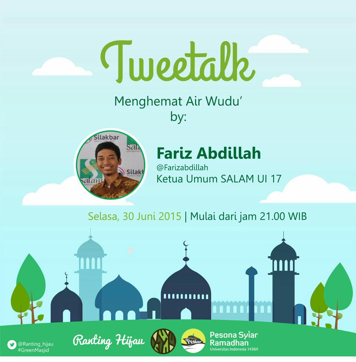 Malam ini kita akan tweetalk nih dengan <a href="/farizabdillah/">Fariz Abdillah</a> . Simak yuk diskusi kita dengan tagar #GreenMasjid :)