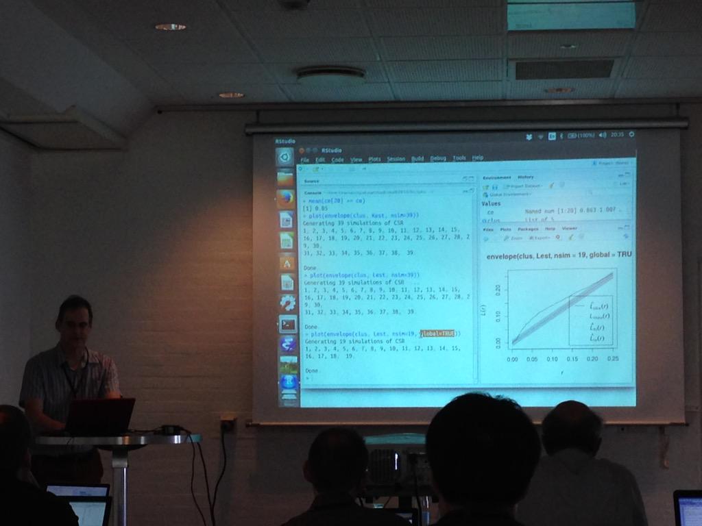 ianmcook's tweet photo. Thank you Adrian Baddeley and Ege Rubak for an excellent tutorial on #spatstat @user2015aalborg #useR2015 #rstats http://t.co/TDgKIBHi52