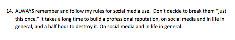 JackieFallacara's tweet photo. Know @MaryChayko 's social media policies. Here's my favorite. #com432 http://t.co/vhzzrzt1op