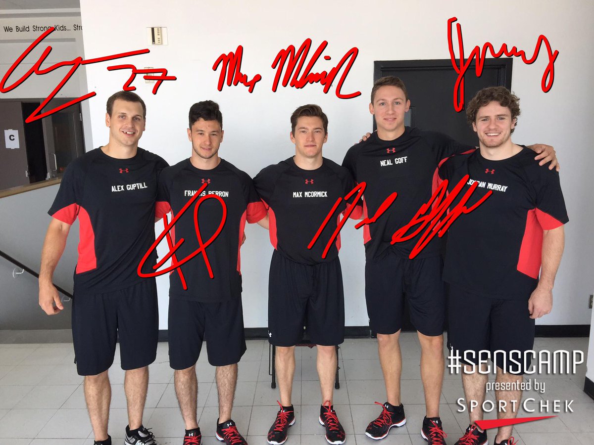 Senators's tweet photo. Next up for a #SensCamp sign-in: Alex Guptill, Francis Perron, Max McCormick, Neal Goff &amp; Jordan Murray. http://t.co/oepuq0TTlu