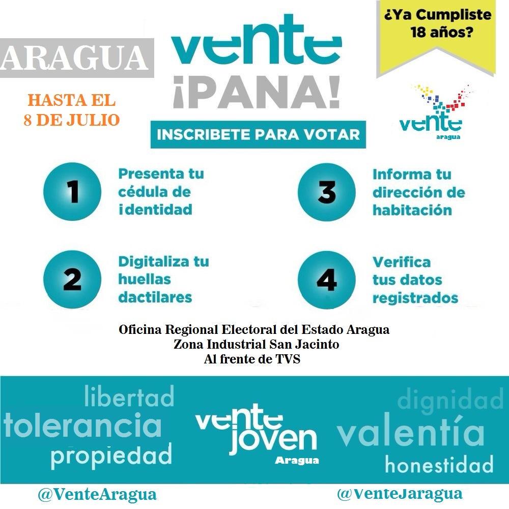 VenteJAragua's tweet photo. PANA ES CONTIGO! si tienes 18, o cumples antes del #6D , inscribete en el #RE . Si lo estas, exijamos #CondicionesYA http://t.co/qw60jWc2ms