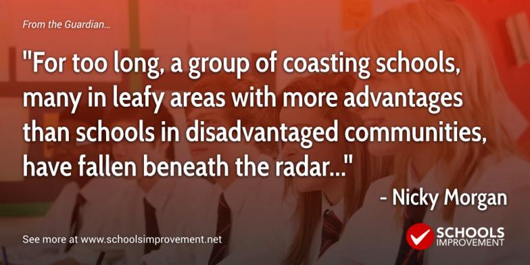 SchoolsImprove's tweet image. Nicky Morgan reveals critieria to be used to define ‘coasting’ schools bit.ly/1dtXTyX