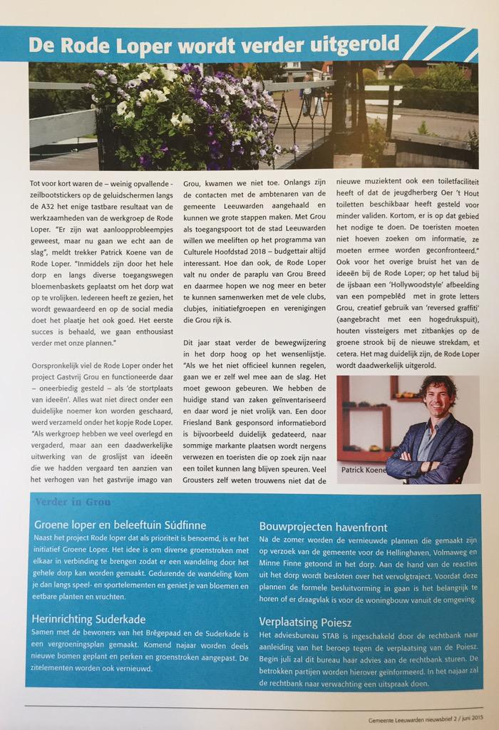 "De Rode Loper wordt verder uitgerold" aldus de nieuwbrief van Gemeente #Leeuwarden over #grou