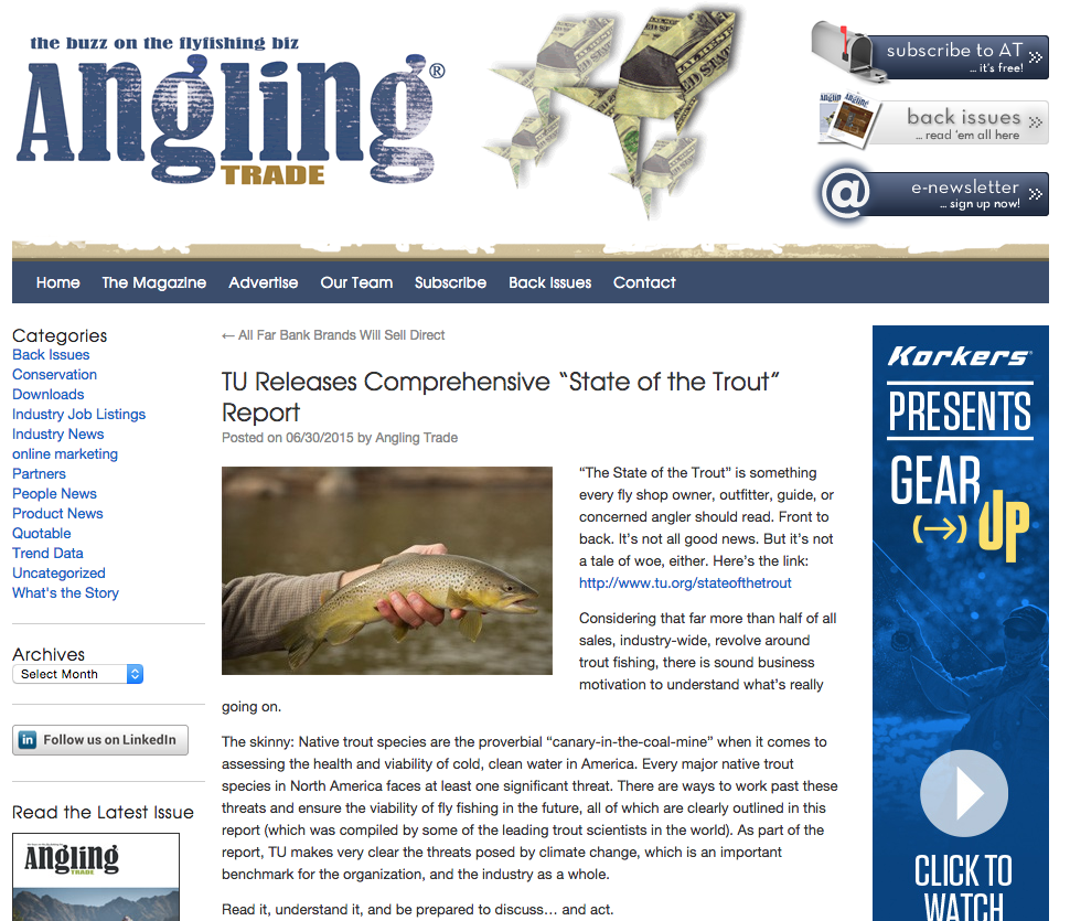 TroutUnlimited's tweet photo. The #FlyFishing industry should heed #StateOfTheTrout report http://t.co/aHfynV3PQN #AnglingTrade #trout http://t.co/I0H9B8UDkM