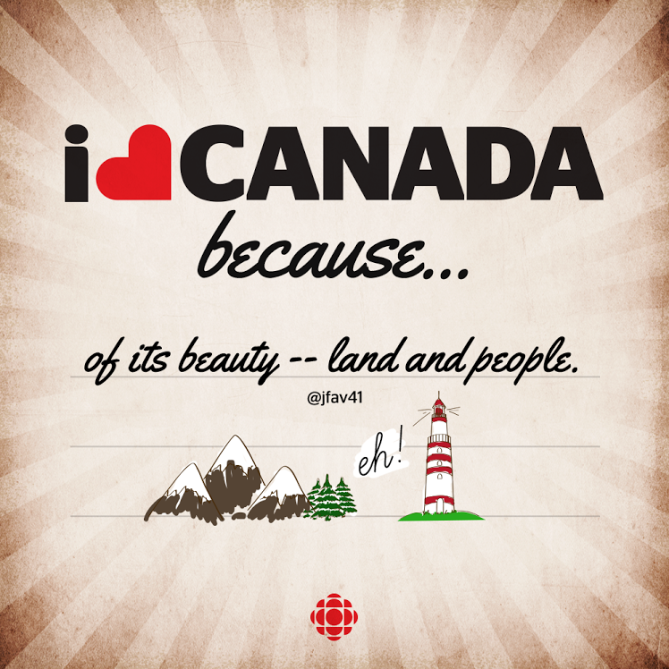 CBC's tweet photo. That means YOU! Thanks for your beautiful #CanadaDay2015 responses, let's keep 'em coming. Why do you ❤️ #Canada? http://t.co/kDmfCzwBOd