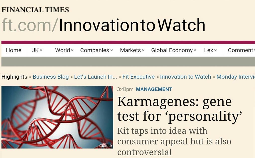 @Karmagenes : gene test for ‘personality’ on.ft.com/1CGWGuT @Forbes @InnovationEU @svnatinnostrat @thearkvalais