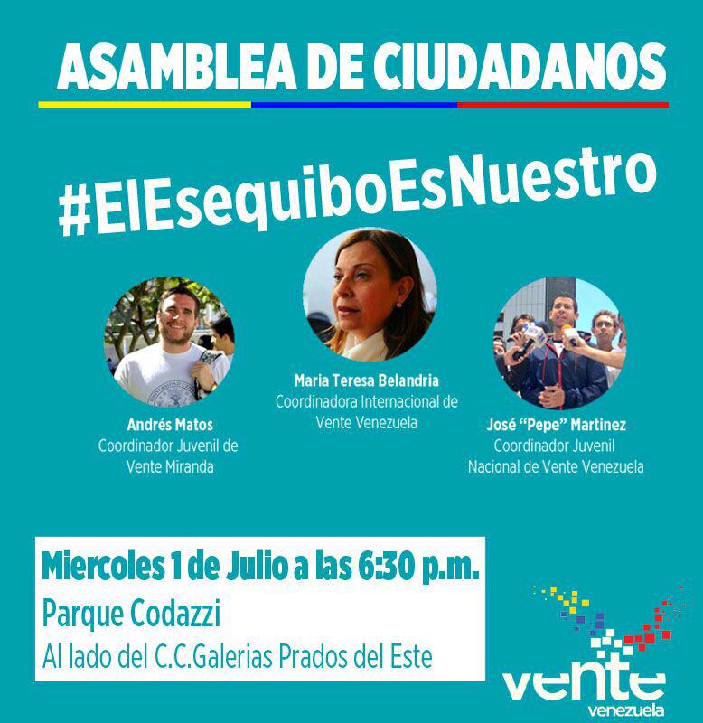 Se invita a toda la comunidad #ELEsequiboEsNuestro 01/07/2015 Paque Codazzi <a href="/caracasorg/">Caracas Organizada</a> <a href="/InfoVzlaNet/">InfoVzla</a> <a href="/UnionStaMonica/">Santa Monica</a>