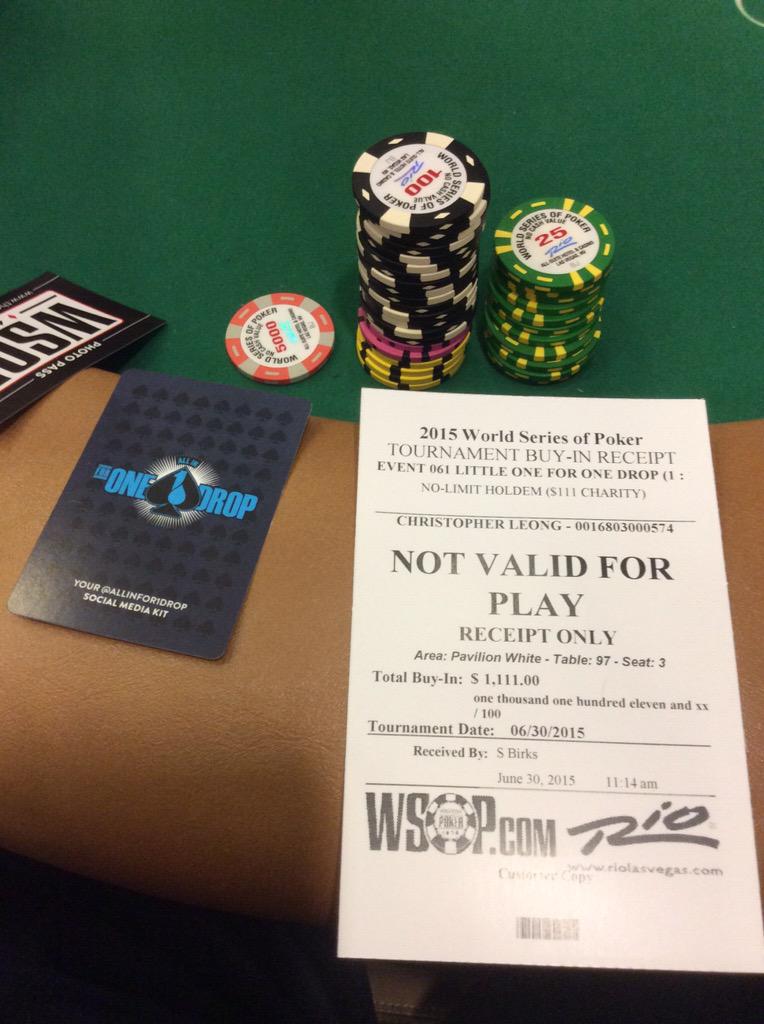 ChrisLeongPoker's tweet photo. Just got in the $1111 WSOP one drop with 10k ss at 50/100. Already won the 1st 2 hands #letsdothisss http://t.co/JI6EYNeioo