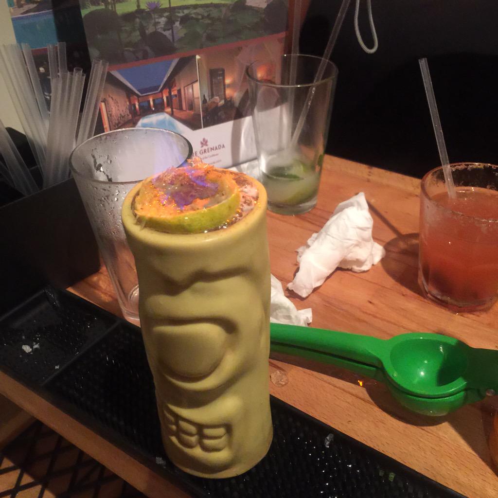 MagsFielden's tweet photo. Zombie in flames @Mixologyevents #Grenada @puregrenada #grenadaroadshow #caribbeancocktails #rum http://t.co/T30CVyCnvl