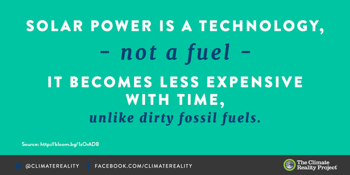 ClimateReality's tweet photo. The cost of solar has fallen by 75% in just 6 years. http://t.co/yFwXE0KRLR  #ClimateHope http://t.co/AqrnFSicB3