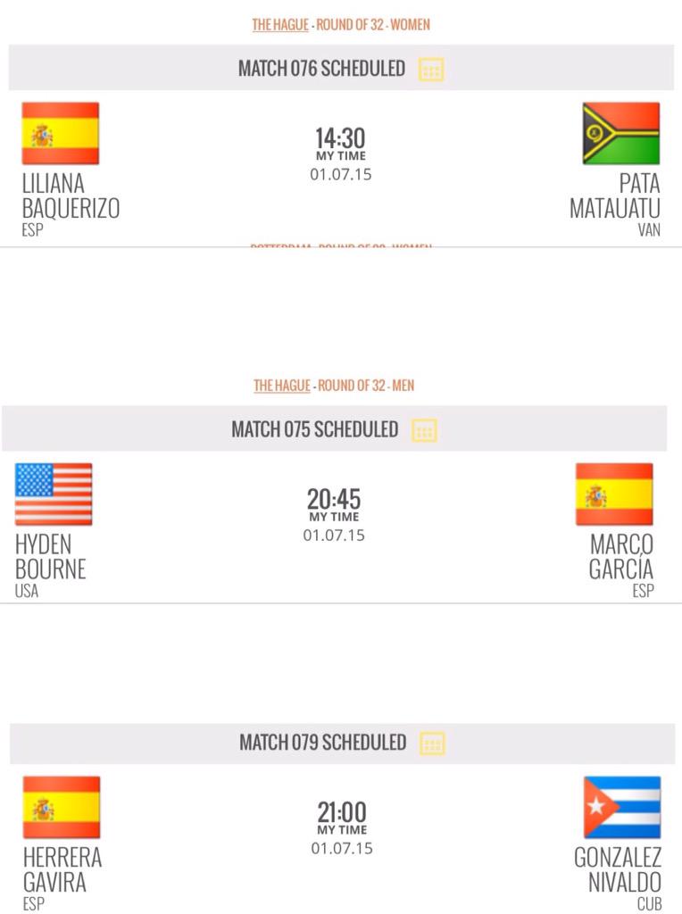 Horarios para los equipos Españoles: <a href="/VP_Lili_Elsa/">💫👯‍♀️🏐 Liliana y Elsa💫 OLY</a> <a href="/MarcoGarciaVP/">Marco-Garcia</a> @HerreraGavira <a href="/RFEVB/">Real Federación Española de Voleibol</a> <a href="/teledeporte/">Teledeporte</a> #WKBeach2015