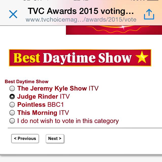 Mezg64's tweet image. vote on this link below @TVChoice @JudgeRinderTV tvchoicemagazine.co.uk/awards/2015