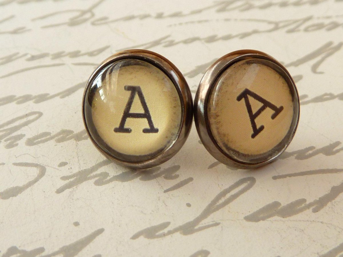 rosentraum's tweet image. Delicate earrings in anthracite with the letter "A", customizab… etsy.me/1hZ11hg #Etsy #RoundStuds