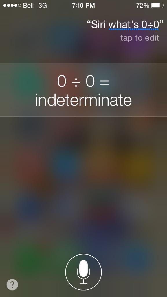 moesargi's tweet photo. #AskSiri what #0dividedby0 is and she will litteraly insult your mama! 😂😂 try it! RETWEET TO SHARE! http://t.co/XNa638Pnah