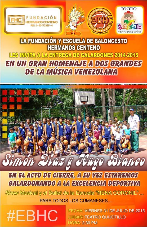 AcadeportHrnosC's tweet photo. Cumaná preparat par el acto de cierre de @EscuelaDbasketC  contara con música y deporte entrega de galardones y mas.. http://t.co/zPWYgHaCx4
