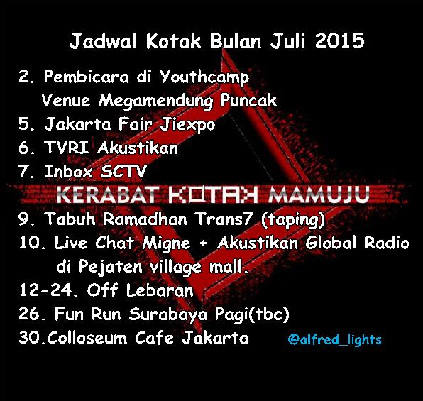 Cuman mau ngingatin! Ini dia jadwal <a href="/kotakband_/">Official KOTAK</a> bulan Juli 2015. Cc: <a href="/tantrikotak/">Tantrisyalindri</a> <a href="/cellakotak/">cella kotak</a> #chua_kotak