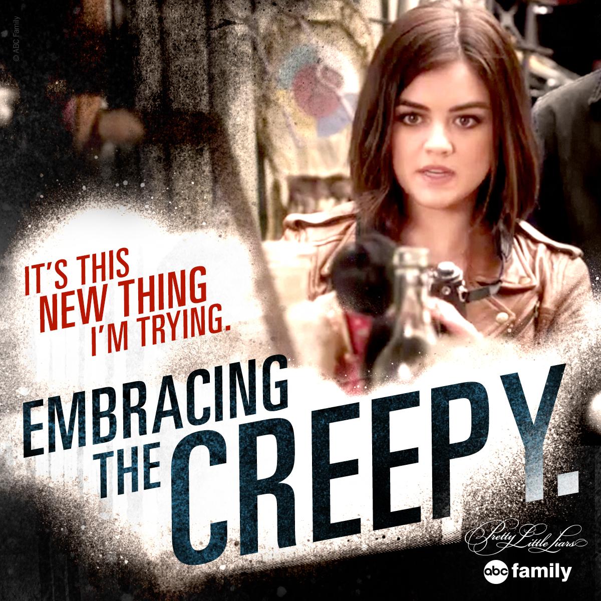 PLLonMax's tweet photo. Our new life motto: Embrace the creepy. 🙌 #PLL http://t.co/kraxnC8kj2