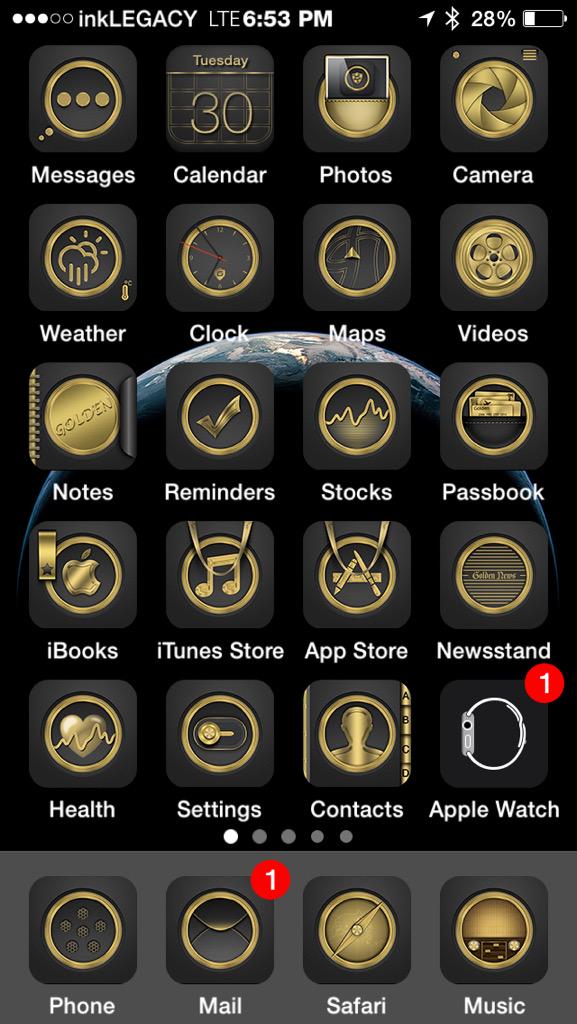 ink_LEGACY's tweet photo. Current set up on my #iPhone6 running #iOS83 thnx to @S1lex_250681 for this awesome #theme #Golden http://t.co/RJTzCIgxnb
