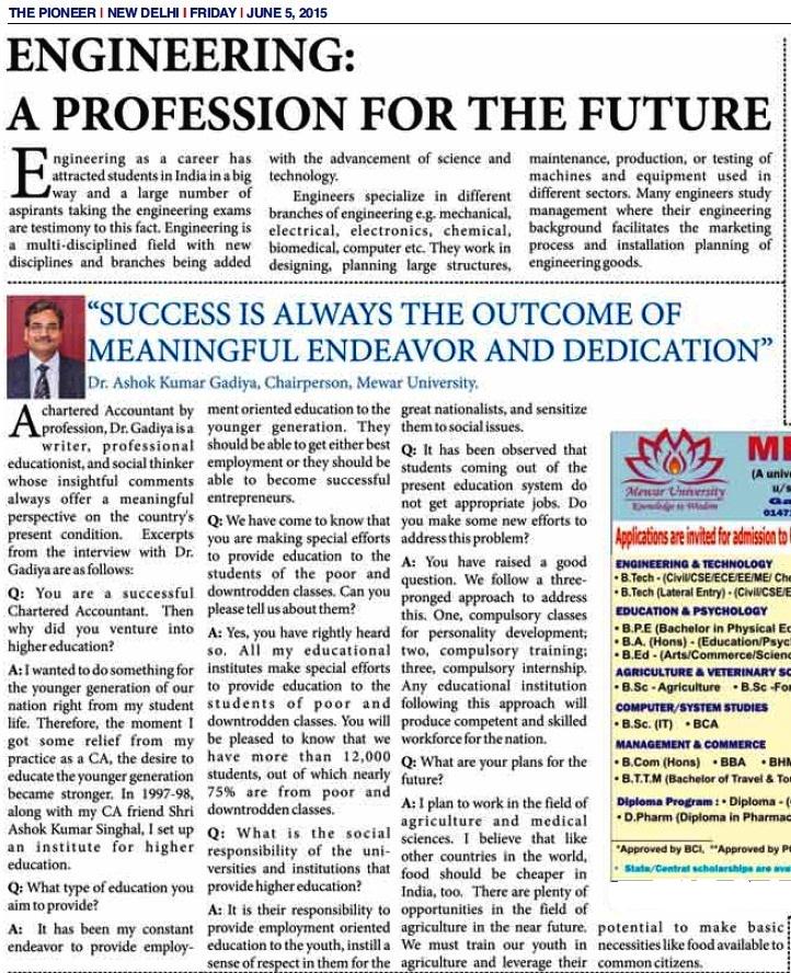 universitymewar's tweet photo. Chairperson's Interview Published in The Pioneer http://t.co/FdnXldSRQU