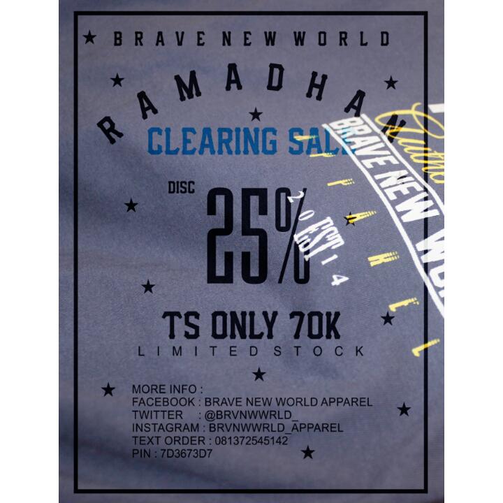 CLEARING SALE !!! 
Discount 25% All item
Ts only 70k
Limited stock
Text order : 081372545142
Pin : 7D3673D7