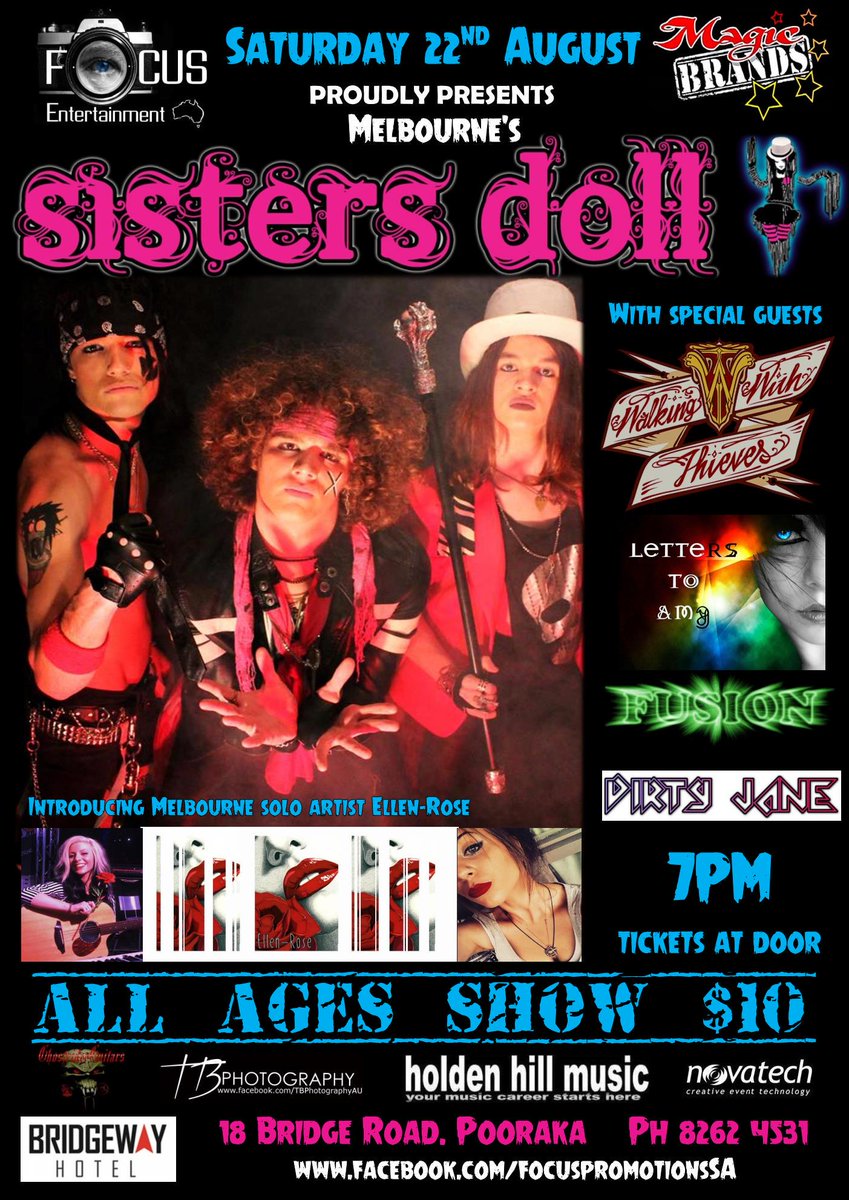 FocusPromoteSA's tweet image. The next big thing to come out of Australia music!! Sisters Doll are with us in Adelaide in August!