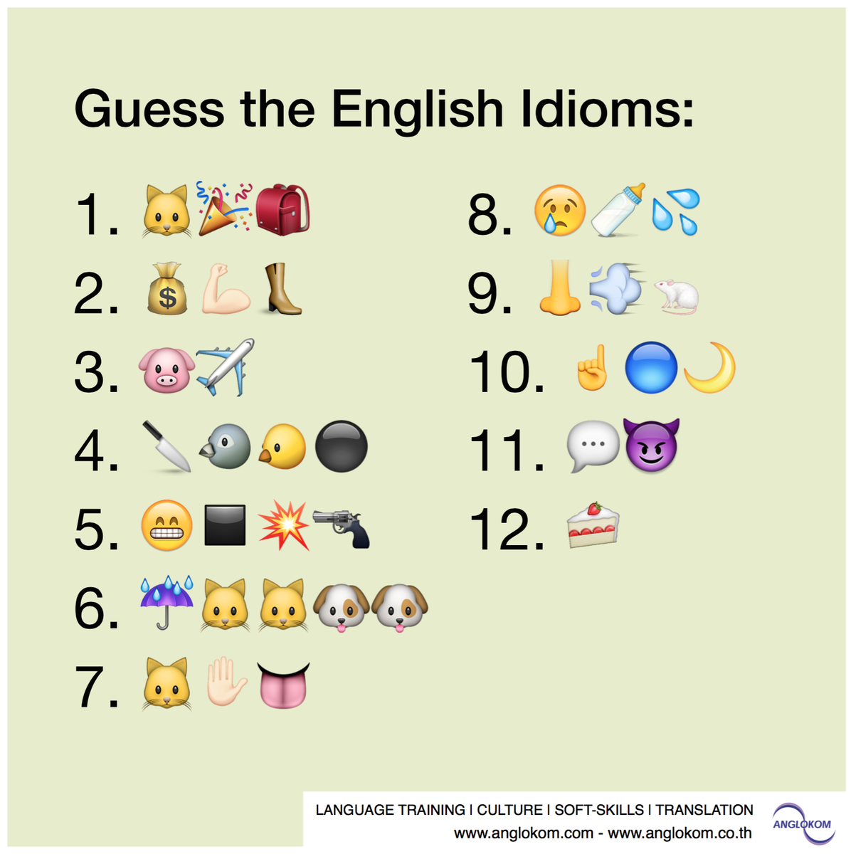 Anglokom on Twitter: "Guess the #English idioms shown with these #emoji